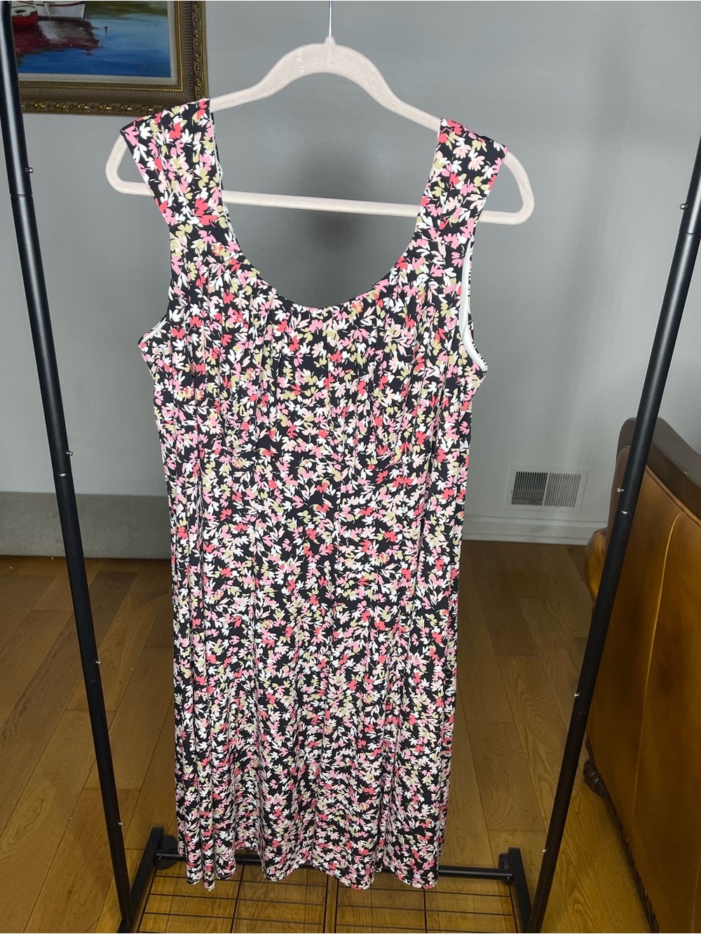 Signature Black Midi Dress with Pink & Cream Floral Print